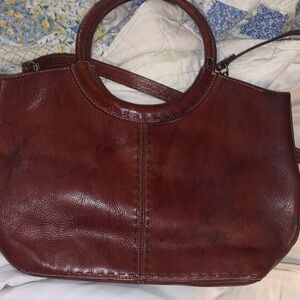 Fossil Deep Brown Leather Round-Handle Tote